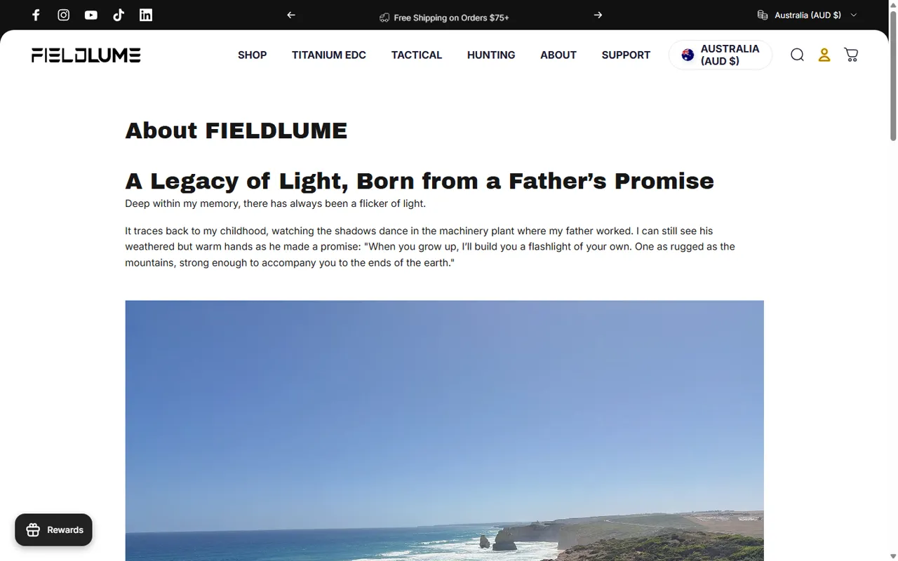 FIELDLUME 官网关于品牌截图