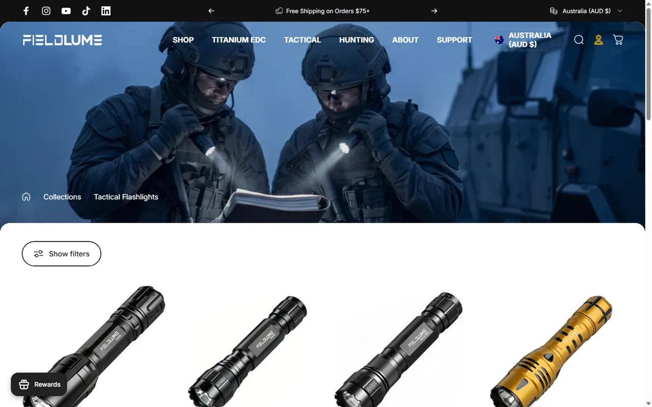 FIELDLUME 官网战术产品线截图